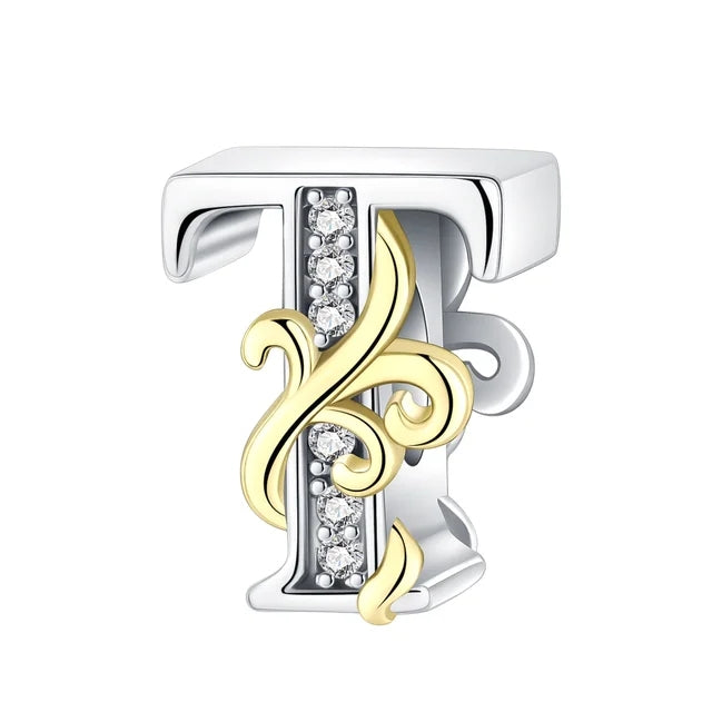 Gold Edge Letter T Charm