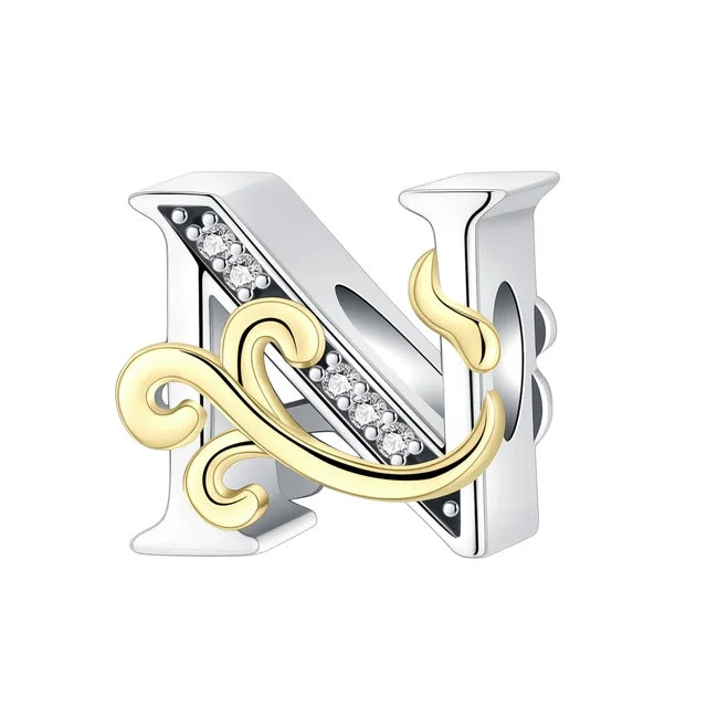 Gold Edge Letter N Charm