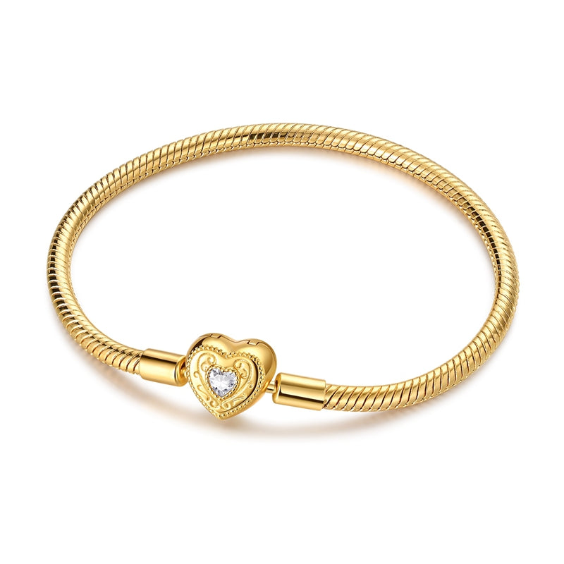 Gold Vintage Heart Snake Bone Bracelet