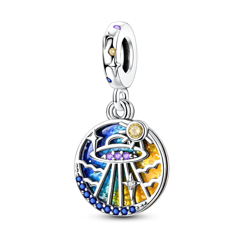 Colorful Star-Moon Spaceship Double-Layer Charm