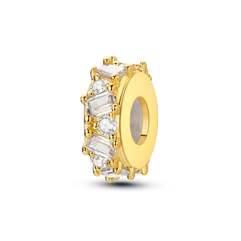 Gold Square Zirconium Rubber Stopper Positioning Charm