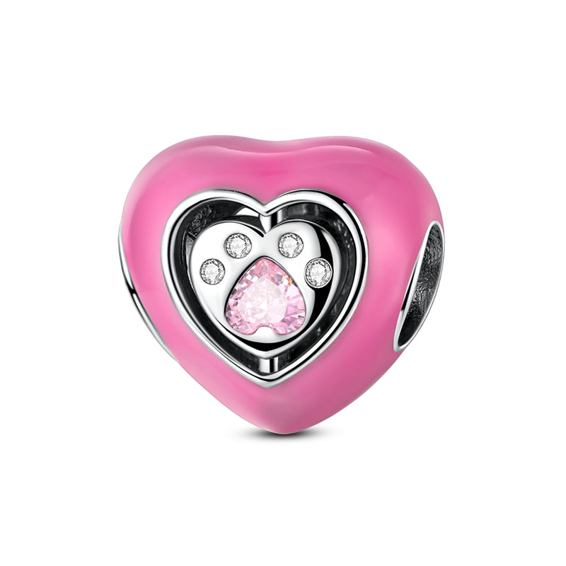 Pink Heart-Shaped Cat's Paw Charm