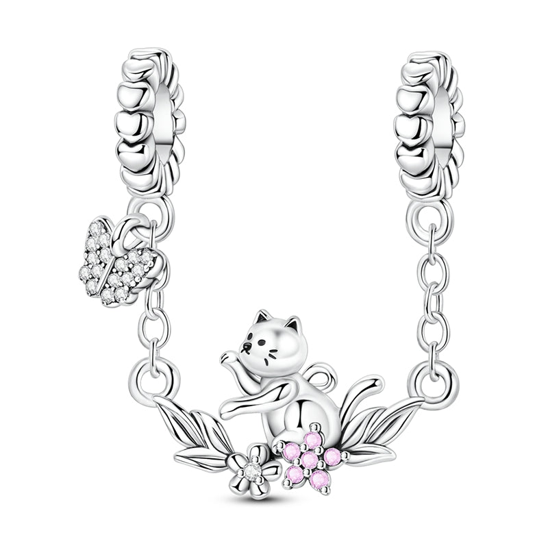 Cat Catching Butterfly Charm