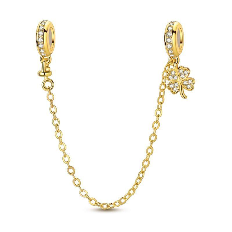 Golden Four-Leaf Clover Rubber Plug Safety Chain