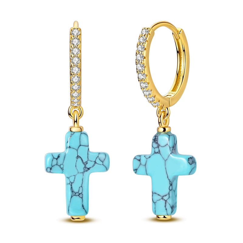 Green Pine Cross Earrings