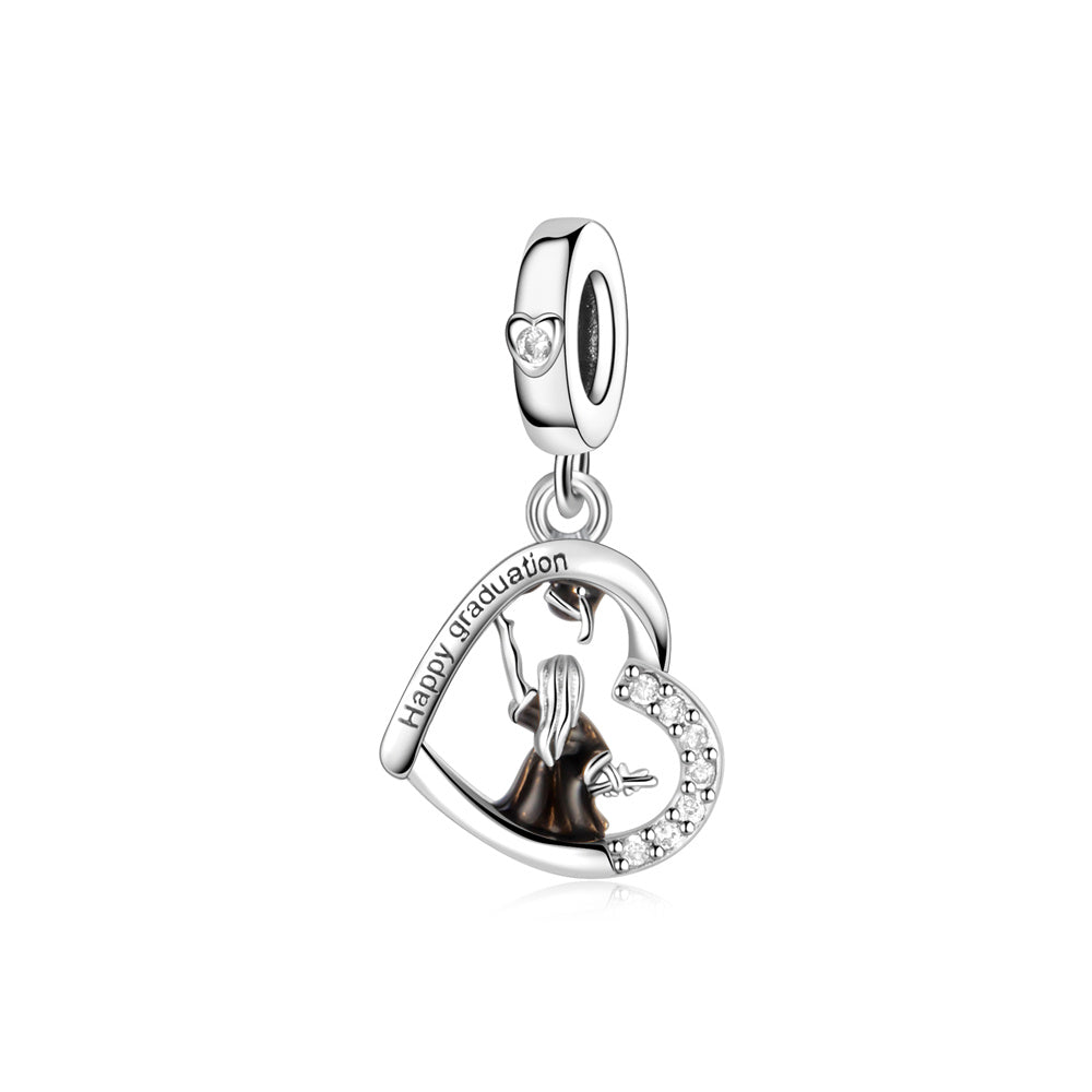 Happy Graduation Girl Heart-Shaped Hollow Shiny Charm