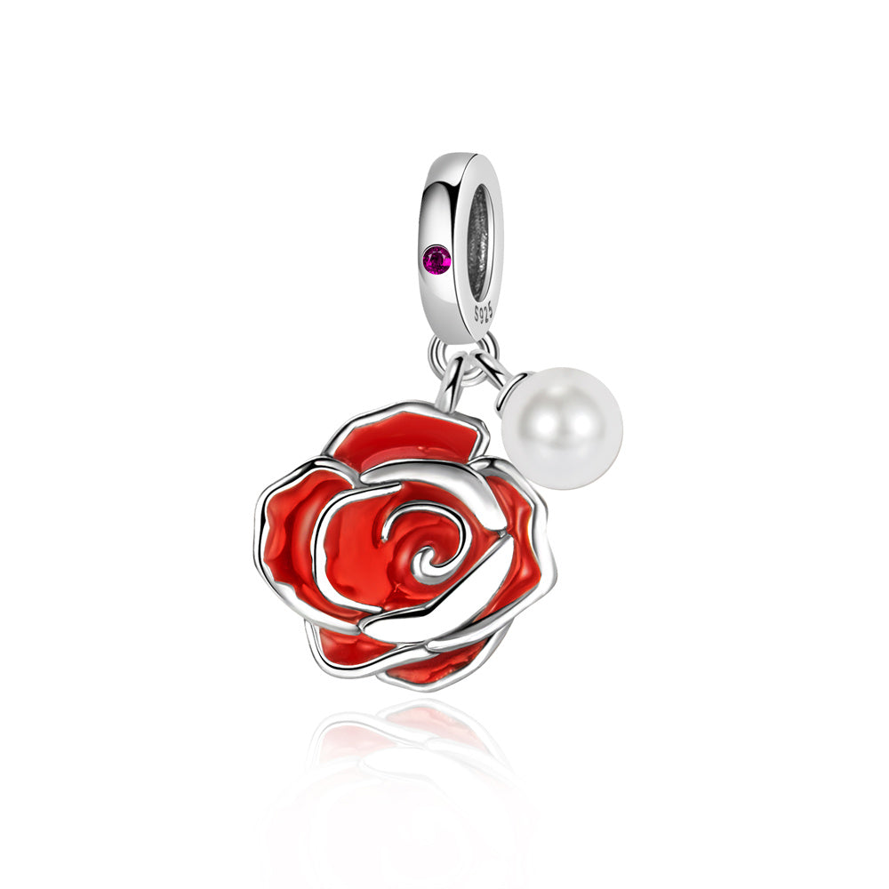 Beautiful Red Rose and Pearl Charm