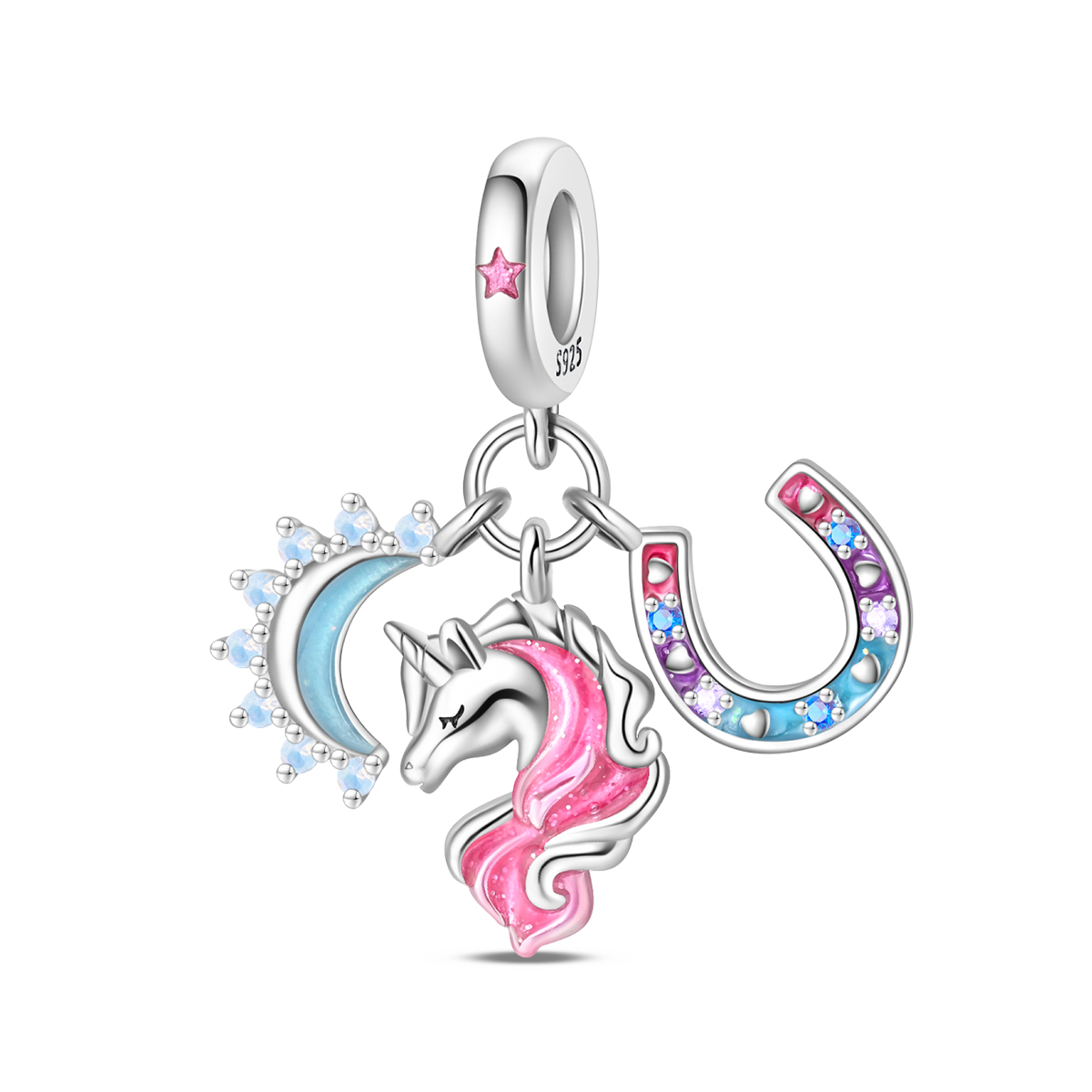 Lucky Moon Unicorn Pendant 3-Piece Charm Set