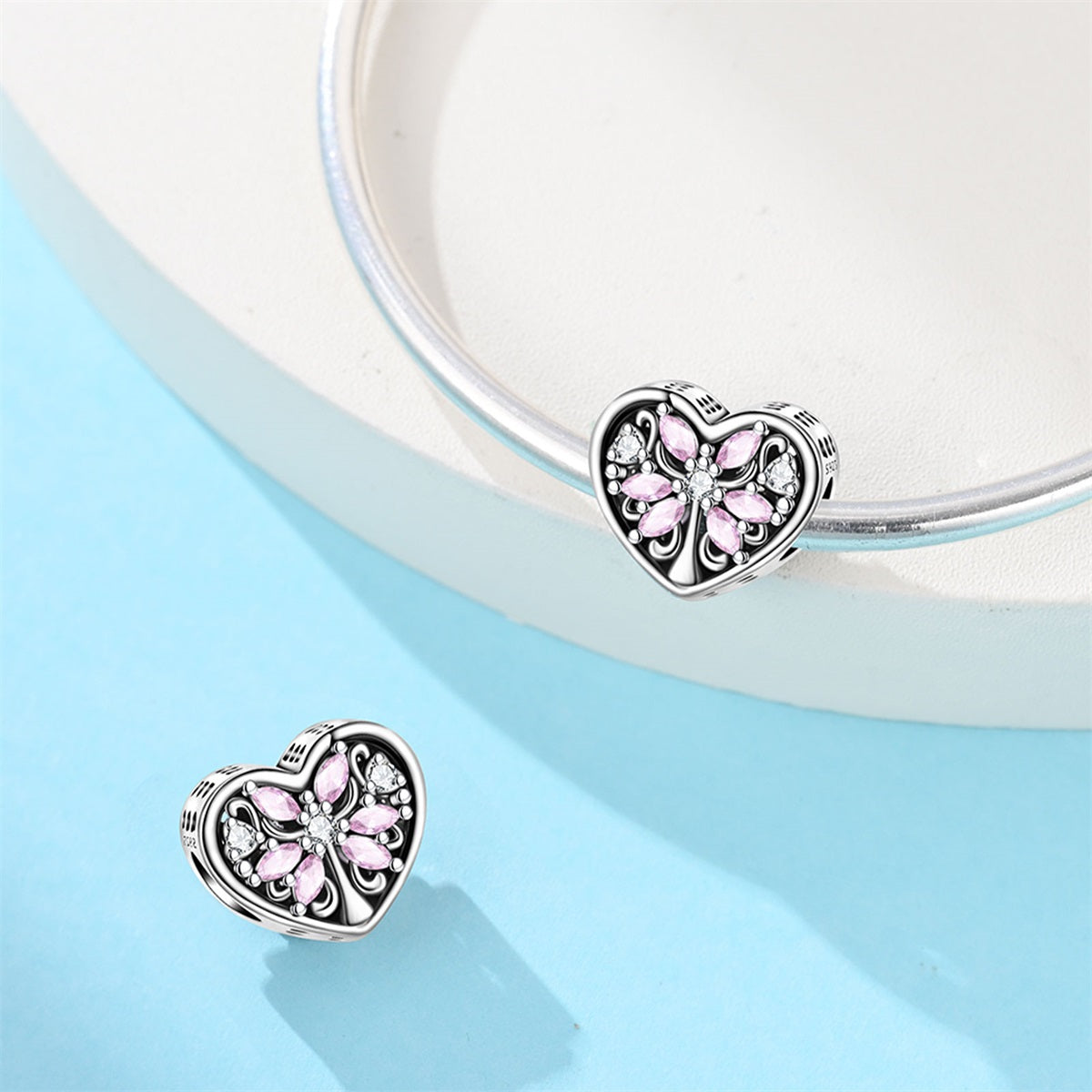 Heart-Shaped Pink Tree of Life Charm
