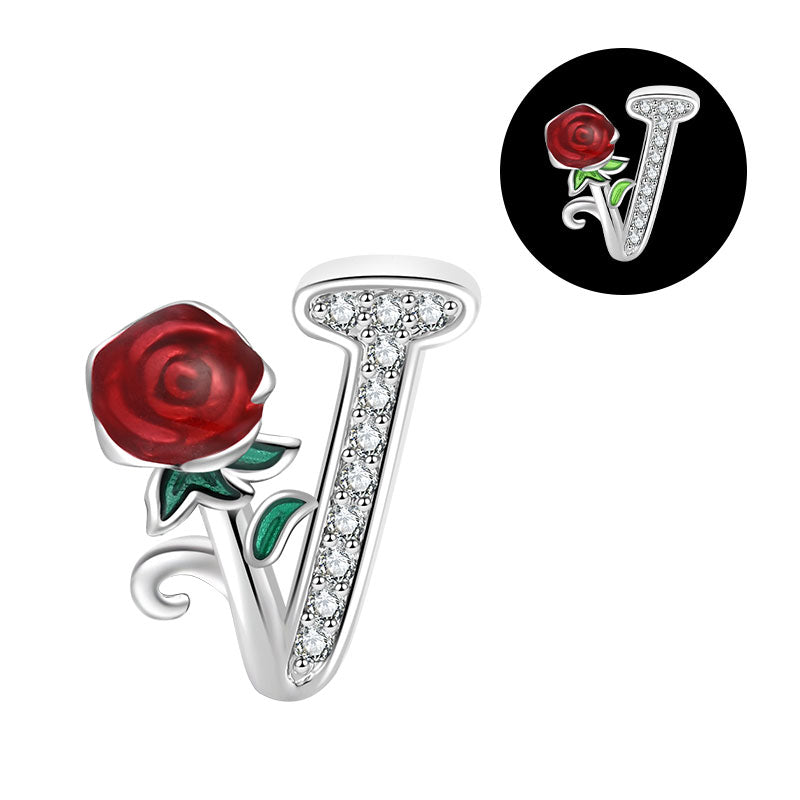 Luminous Rose Letter V Charm