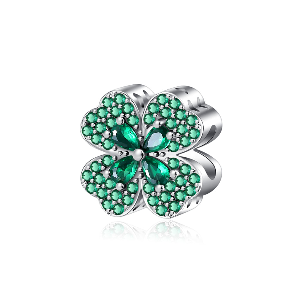 Green Diamond Four-Leaf Clover Charm
