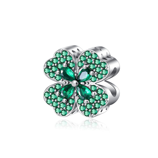 Green Diamond Four-Leaf Clover Charm