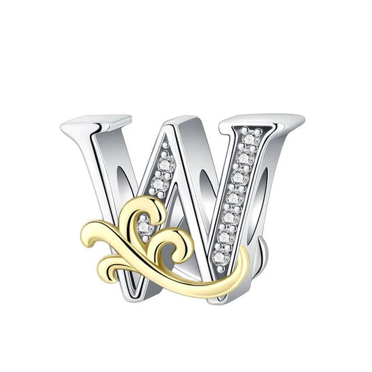 Gold Edge Letter W Charm