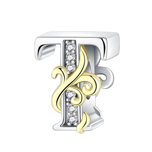 Gold Edge Letter T Charm