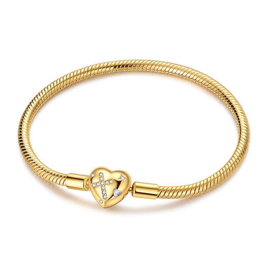 Gold Cross and Heart Basic Bracelet