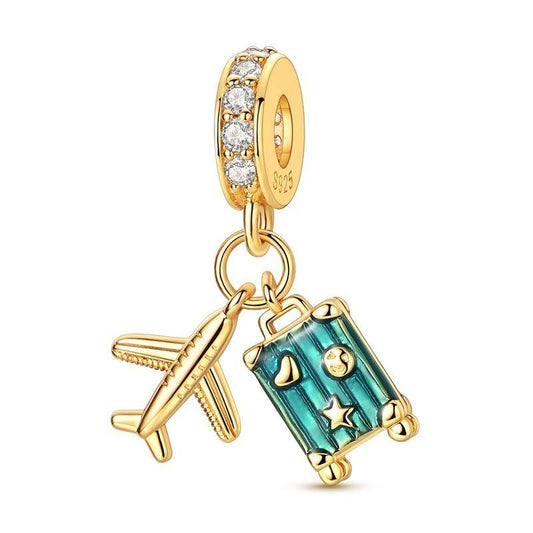 Gold Airplane and Blue Suitcase Charm