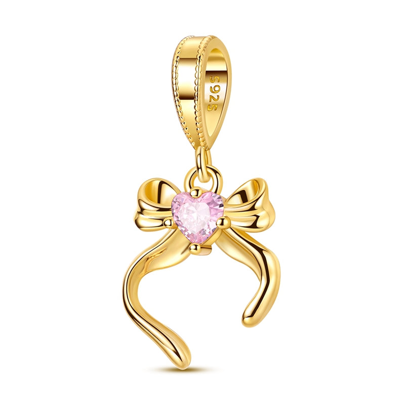 Golden Bow Girly Heart Charm