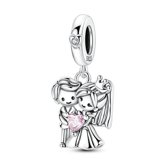Valentine's Day Bride and Groom Holding Heart Charm