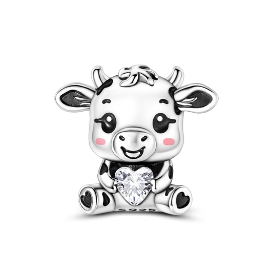 Cute Cow Hugging Heart Charm
