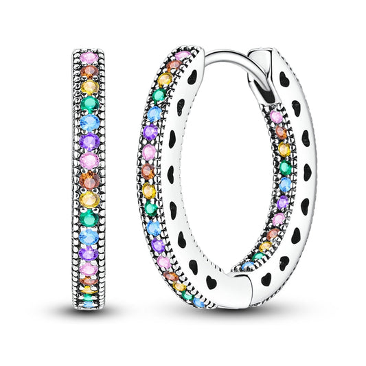 Medium Double Inlaid Colorful Zirconium Earrings