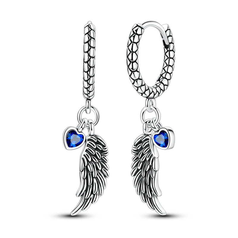 Wing Heart Snake Bone Pattern Earrings