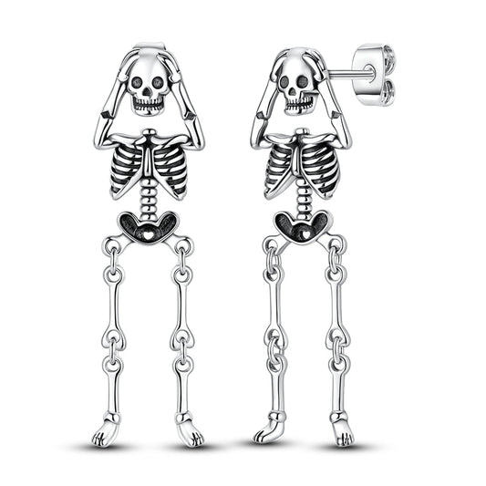 Movable Skull Head-Holding Stud Earrings