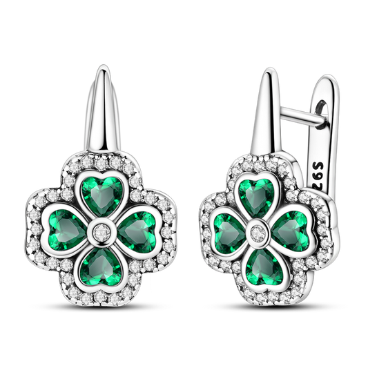 Four-Leaf Clover French Hoop Earrings