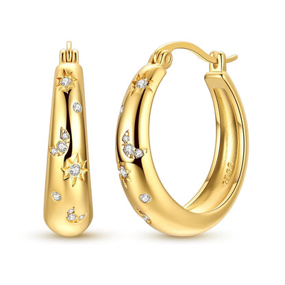 Gold Star and Moon Hoop Earrings