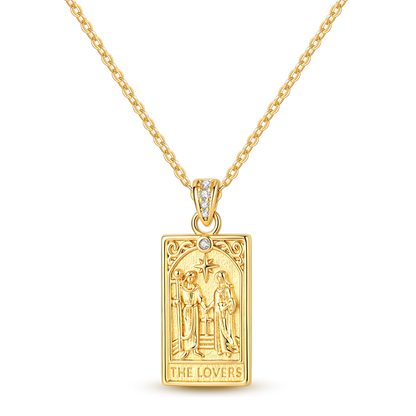 Gold Tarot Lovers Card Necklace