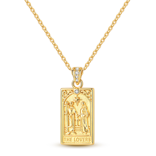 Gold Tarot Lovers Card Necklace