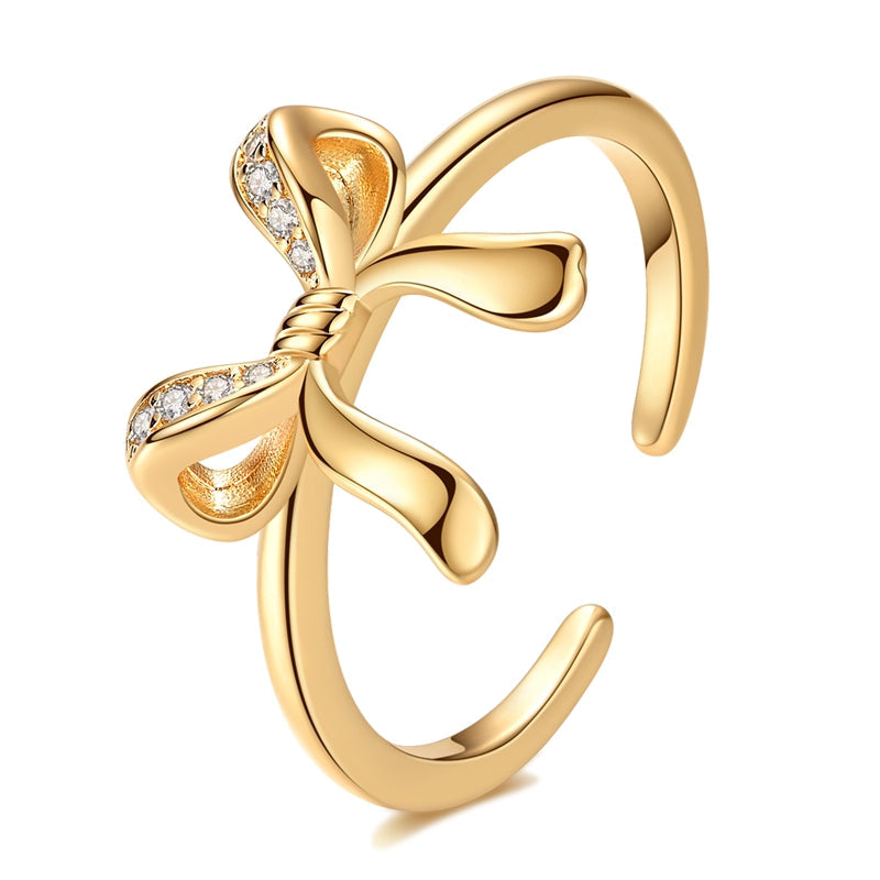 Gold Sparkling Bow Ring