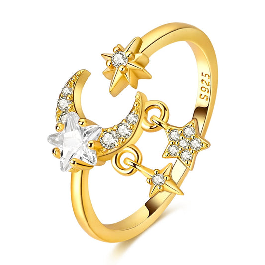 Star and Moon Tassel Ring