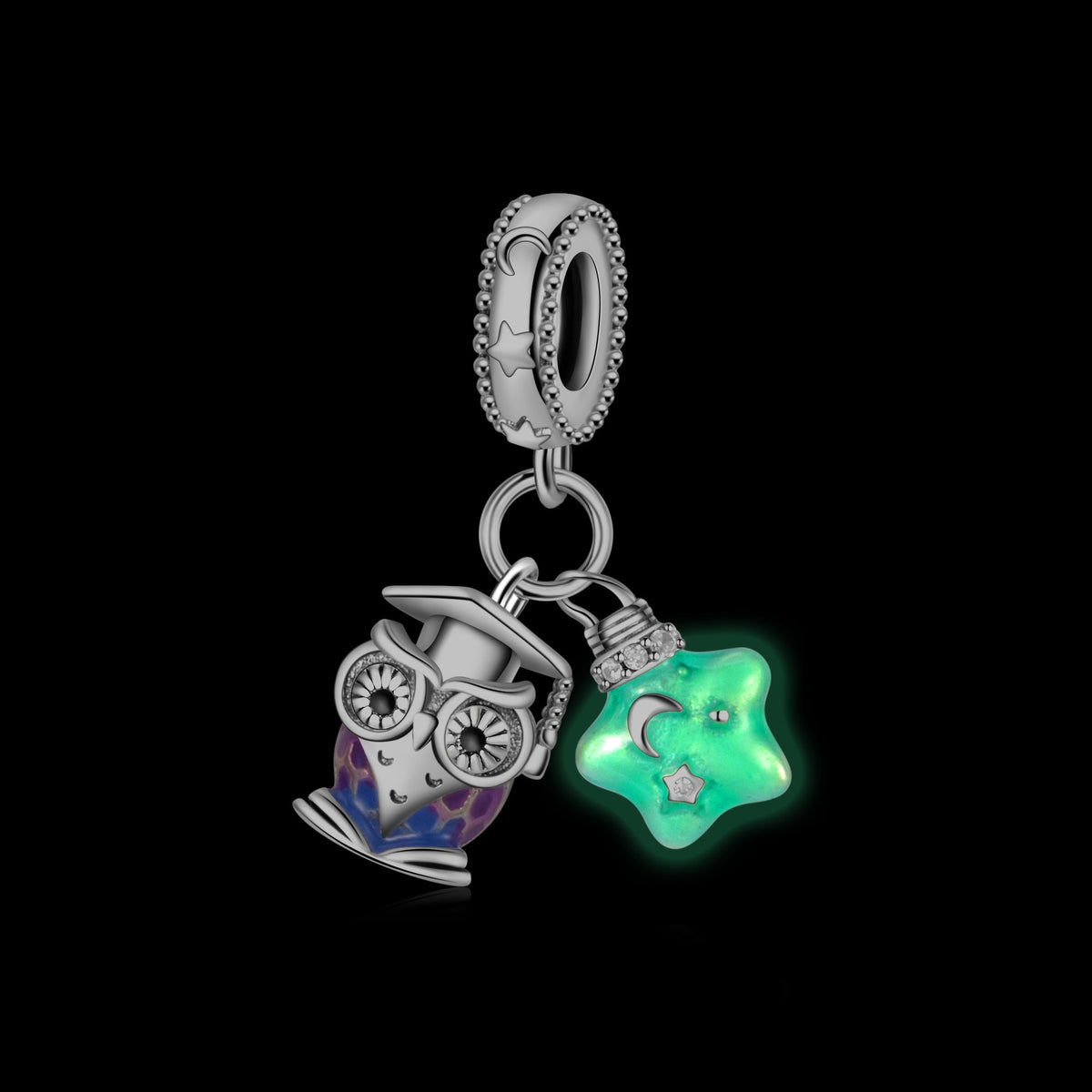 Wise Owl and Luminous Star Charm