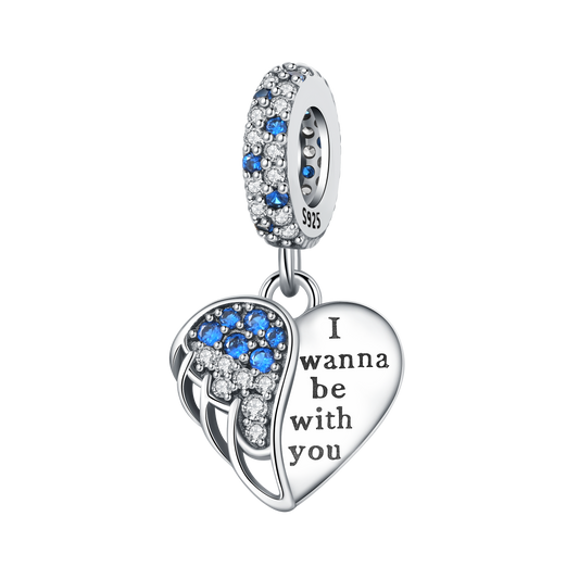 Heart-Shaped Hollow Zirconium Wings Heart Charm