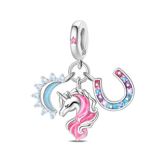 Lucky Moon Unicorn Pendant 3-Piece Charm Set
