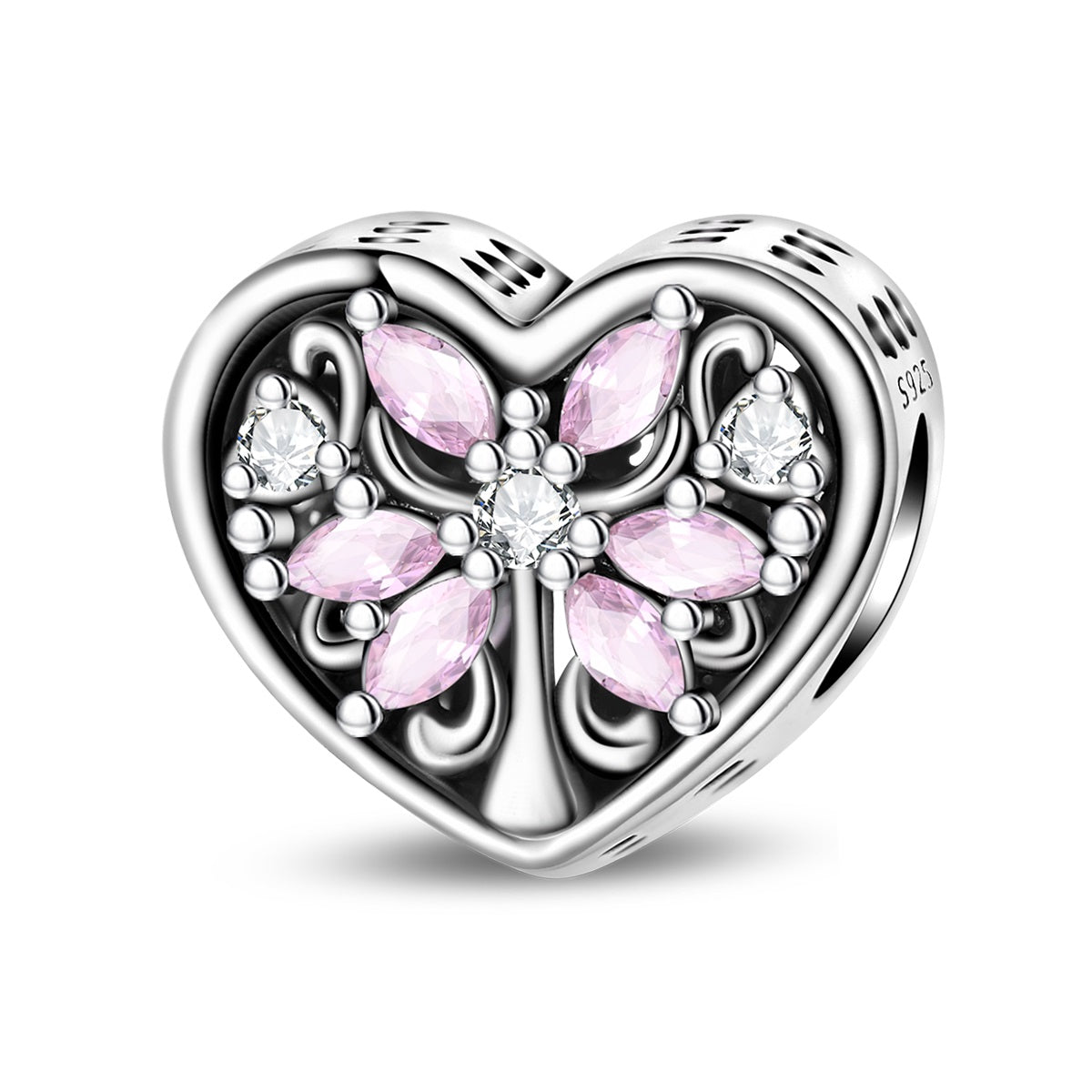 Heart-Shaped Pink Tree of Life Charm