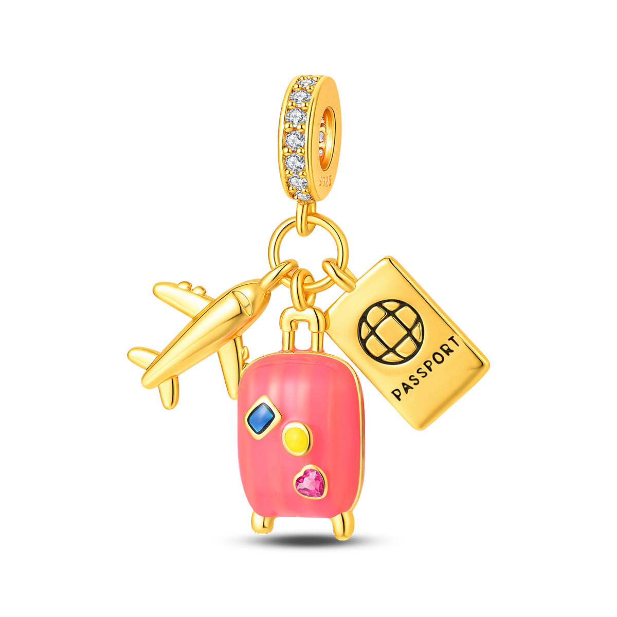 Luggage, Airplane and Passport 3-Piece Charm Set