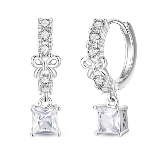 Bow-Shaped Rhinestone Hoop Earrings