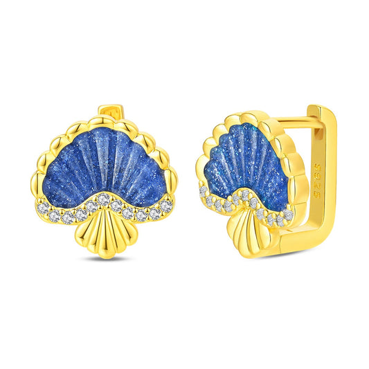 Deep Sea Blue Shell Earrings